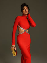Load image into Gallery viewer, Ephai Rhinestone Cutout Bandage Dress In Red
