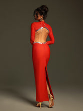 Load image into Gallery viewer, Ephai Rhinestone Cutout Bandage Dress In Red
