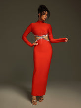Load image into Gallery viewer, Ephai Rhinestone Cutout Bandage Dress In Red
