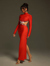 Load image into Gallery viewer, Ephai Rhinestone Cutout Bandage Dress In Red
