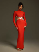 Load image into Gallery viewer, Ephai Rhinestone Cutout Bandage Dress In Red
