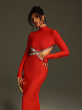 Load image into Gallery viewer, Ephai Rhinestone Cutout Bandage Dress In Red
