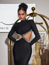 Load image into Gallery viewer, Ephai Rhinestone Cutout Bandage Dress In Black
