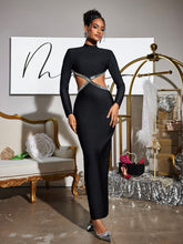 Load image into Gallery viewer, Ephai Rhinestone Cutout Bandage Dress In Black

