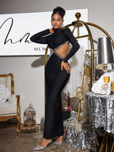 Load image into Gallery viewer, Ephai Rhinestone Cutout Bandage Dress In Black
