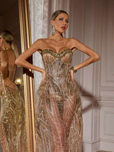 Load image into Gallery viewer, Ephram Strapless Rhinestone Sequin Dress In Gold
