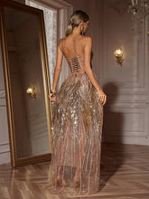Load image into Gallery viewer, Ephram Strapless Rhinestone Sequin Dress In Gold
