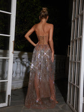 Load image into Gallery viewer, Ephram Strapless Rhinestone Sequin Dress In Silver
