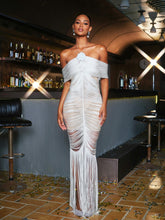 Load image into Gallery viewer, Ericka Halterneck Fringe Flower Maxi Dress
