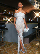 Load image into Gallery viewer, Ericka Halterneck Fringe Flower Maxi Dress
