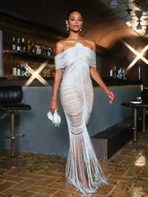 Load image into Gallery viewer, Ericka Halterneck Fringe Flower Maxi Dress
