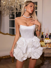 Load image into Gallery viewer, Erika Strapless Flower Satin Mini Dress
