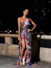 Load image into Gallery viewer, Ernest Strapless Feather Split Sequin Dress
