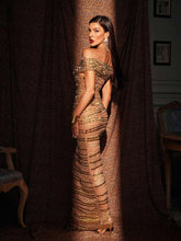 Load image into Gallery viewer, Eryx Off Shoulder Rhinestone Mesh Maxi Dress
