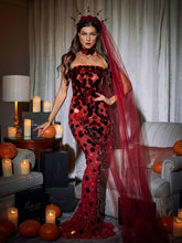 Load image into Gallery viewer, Esai Strapless Embellished Maxi Dress In Red
