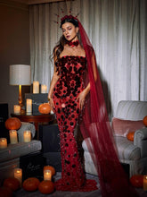 Load image into Gallery viewer, Esai Strapless Embellished Maxi Dress In Red
