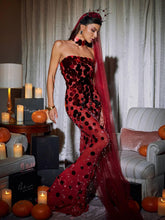 Load image into Gallery viewer, Esai Strapless Embellished Maxi Dress In Red
