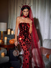 Load image into Gallery viewer, Esai Strapless Embellished Maxi Dress In Red
