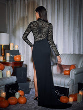 Load image into Gallery viewer, Esmeree Long Sleeve Cobweb Sequin Split Dress
