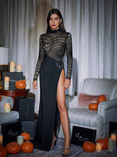 Load image into Gallery viewer, Esmeree Long Sleeve Cobweb Sequin Split Dress
