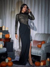 Load image into Gallery viewer, Esmeree Long Sleeve Cobweb Sequin Split Dress

