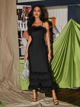 Load image into Gallery viewer, Evolet Feather Tiered Bandage Dress
