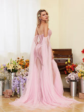Load image into Gallery viewer, Evren Pearl Embellished Tulle Maxi Dress
