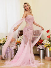 Load image into Gallery viewer, Evren Pearl Embellished Tulle Maxi Dress
