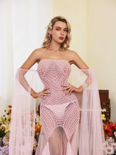 Load image into Gallery viewer, Evren Pearl Embellished Tulle Maxi Dress
