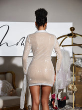 Load image into Gallery viewer, Faunia Folded Collar Sequin Draped Mini Dress
