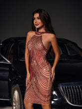 Load image into Gallery viewer, Fella Halterneck Rhinestone Mini Dress In Red

