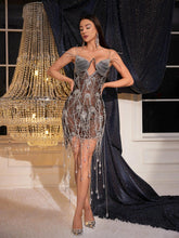 Load image into Gallery viewer, Filip Crystal Chain Fringe Mesh Dress
