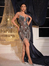 Load image into Gallery viewer, Filip Crystal Chain Fringe Mesh Dress
