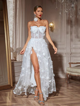 Load image into Gallery viewer, Filitsa Strapless Flower Mesh Split Maxi Dress
