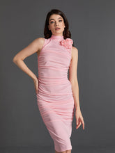 Load image into Gallery viewer, Fionnuala Flower Ruched Midi Dress
