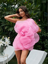 Load image into Gallery viewer, Gannon One Shoulder Flower Mini Dress In Pink
