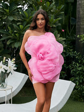 Load image into Gallery viewer, Gannon One Shoulder Flower Mini Dress In Pink
