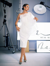 Load image into Gallery viewer, Gannon One Shoulder Flower Satin Midi Dress
