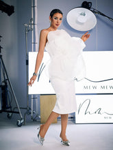 Load image into Gallery viewer, Gannon One Shoulder Flower Satin Midi Dress
