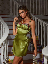 Load image into Gallery viewer, Gentry Flower Embroidered Satin Mini Dress
