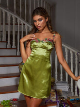Load image into Gallery viewer, Gentry Flower Embroidered Satin Mini Dress
