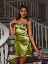 Load image into Gallery viewer, Gentry Flower Embroidered Satin Mini Dress
