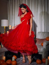Load image into Gallery viewer, Ghslaine One Shoulder Tulle Midi Dress
