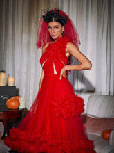 Load image into Gallery viewer, Ghslaine One Shoulder Tulle Midi Dress

