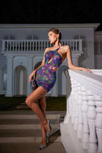 Load image into Gallery viewer, Gianni Backless Rhinestone Mesh Mini Dress
