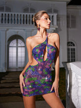 Load image into Gallery viewer, Gianni Backless Rhinestone Mesh Mini Dress
