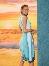 Load image into Gallery viewer, Gitana Wave Printed Sequin Knit Dress In Blue
