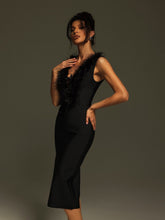 Load image into Gallery viewer, Glenis V Neck Feather Bandage Mini Dress
