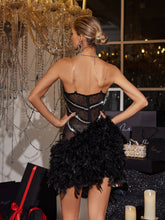 Load image into Gallery viewer, Gotow Rhinestone Feather Trimmed Mini Dress
