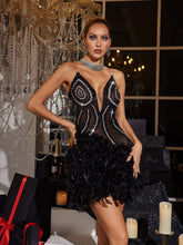 Load image into Gallery viewer, Gotow Rhinestone Feather Trimmed Mini Dress

